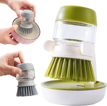Dish Brush with Soap Dispenser and Drip Tray for Efficient Kitchen Cleaning