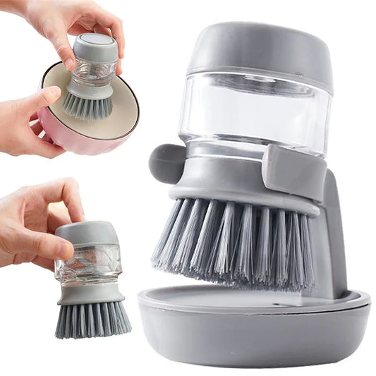 Dish Brush with Soap Dispenser and Drip Tray for Efficient Kitchen Cleaning