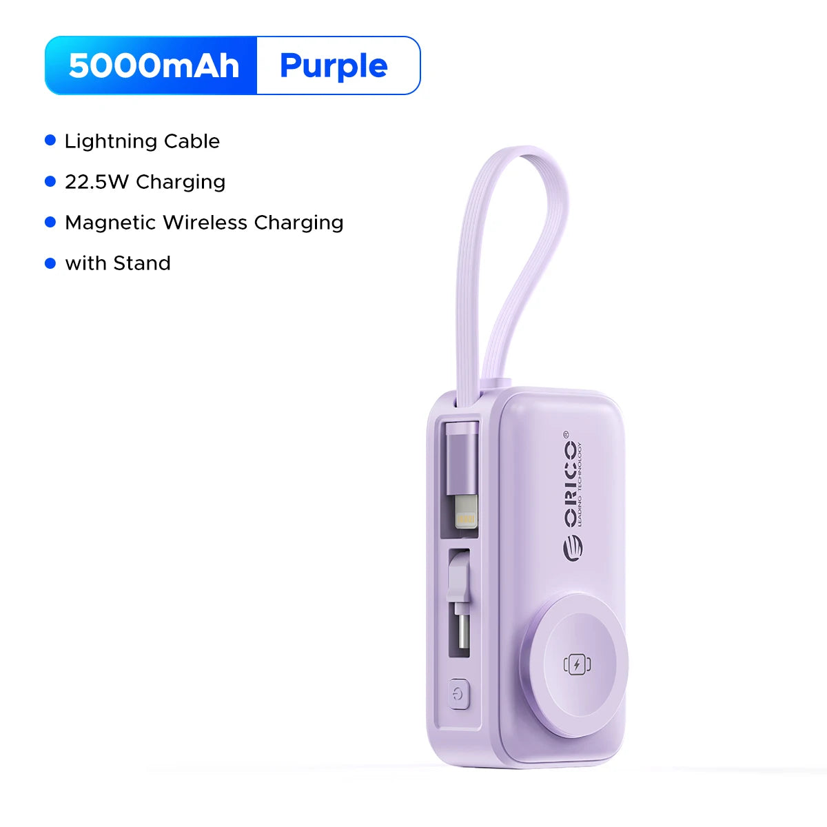 22.5W Compact 5000mAh Power Bank with Built-In USB-C Cable, Fast Charging for iPhone 17 and Samsung S25