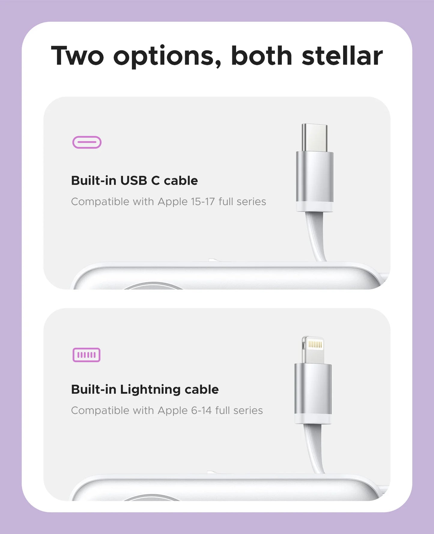 22.5W Compact 5000mAh Power Bank with Built-In USB-C Cable, Fast Charging for iPhone 17 and Samsung S25