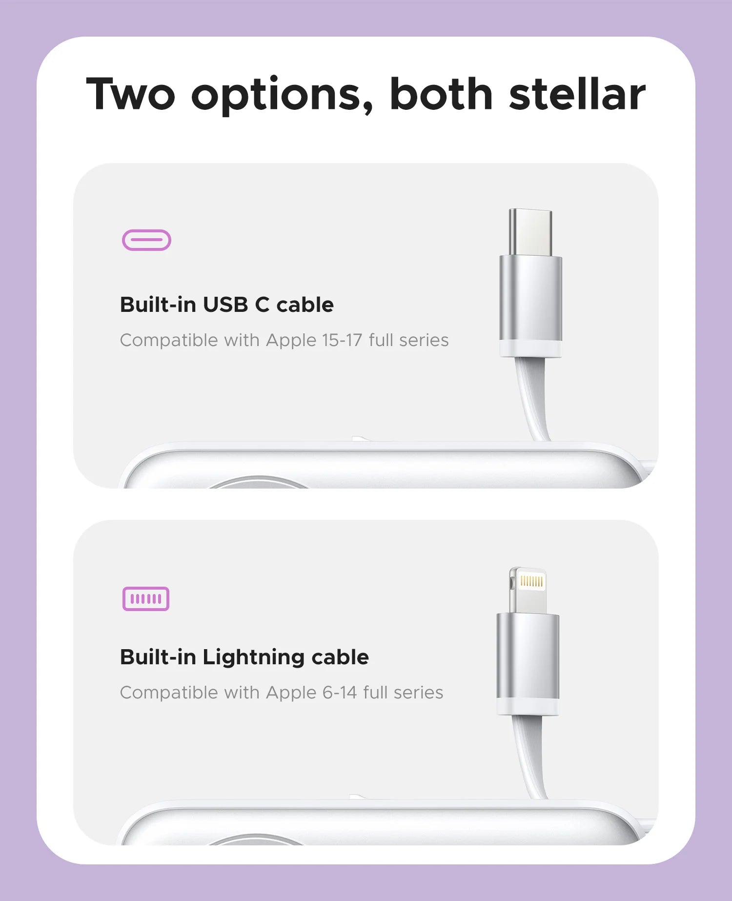 22.5W Compact 5000mAh Power Bank with Built-In USB-C Cable, Fast Charging for iPhone 17 and Samsung S25