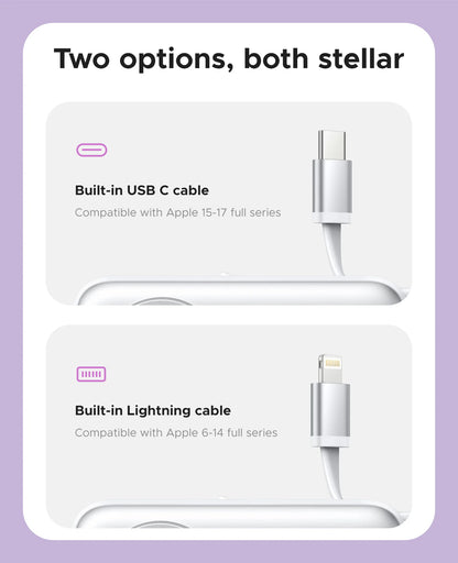 22.5W Compact 5000mAh Power Bank with Built-In USB-C Cable, Fast Charging for iPhone 17 and Samsung S25