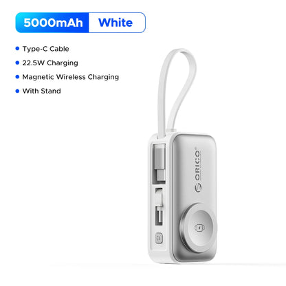 22.5W Compact 5000mAh Power Bank with Built-In USB-C Cable, Fast Charging for iPhone 17 and Samsung S25