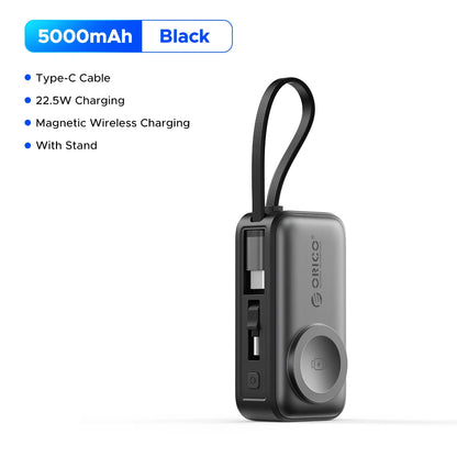 22.5W Compact 5000mAh Power Bank with Built-In USB-C Cable, Fast Charging for iPhone 17 and Samsung S25