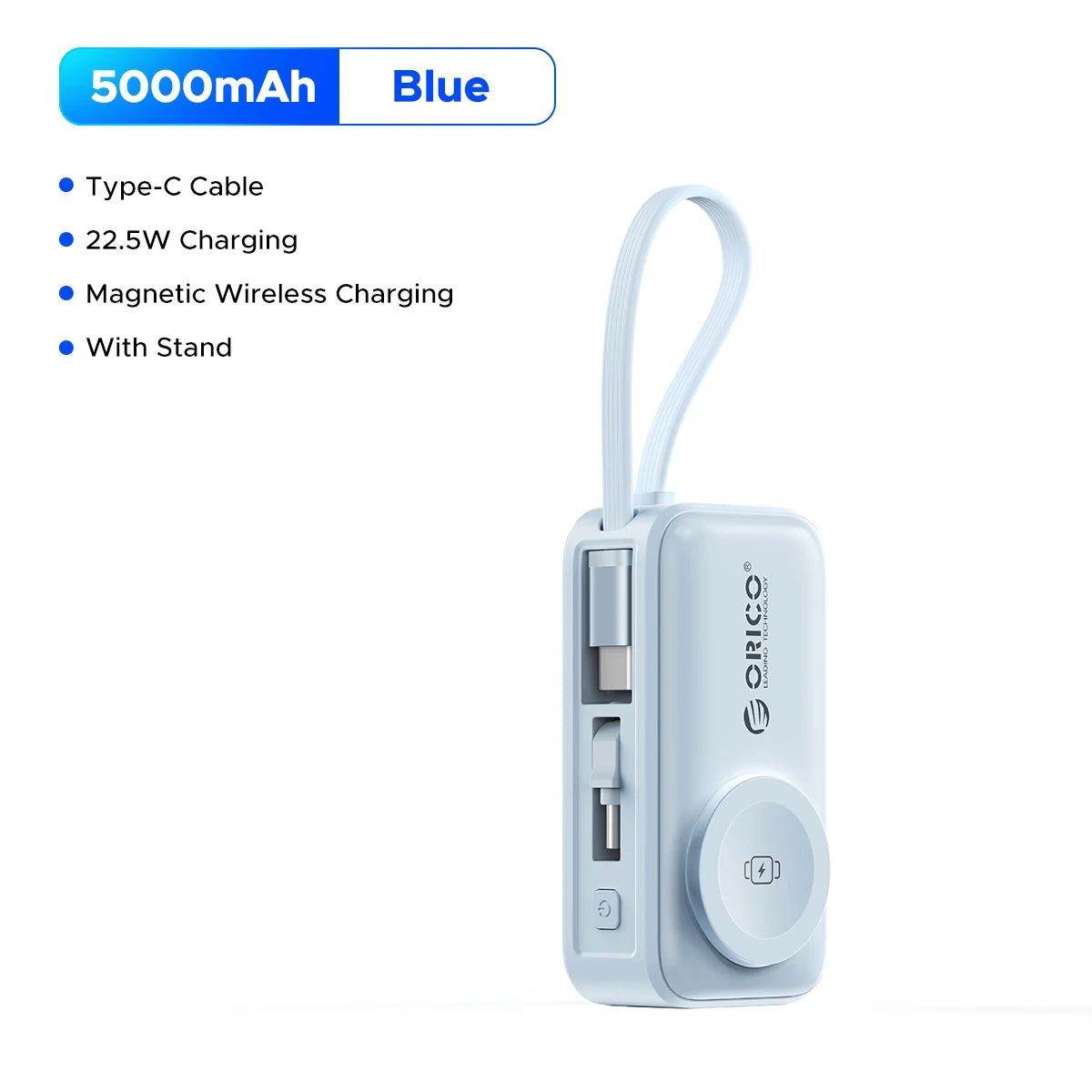 22.5W Compact 5000mAh Power Bank with Built-In USB-C Cable, Fast Charging for iPhone 17 and Samsung S25