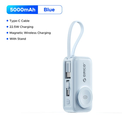 22.5W Compact 5000mAh Power Bank with Built-In USB-C Cable, Fast Charging for iPhone 17 and Samsung S25