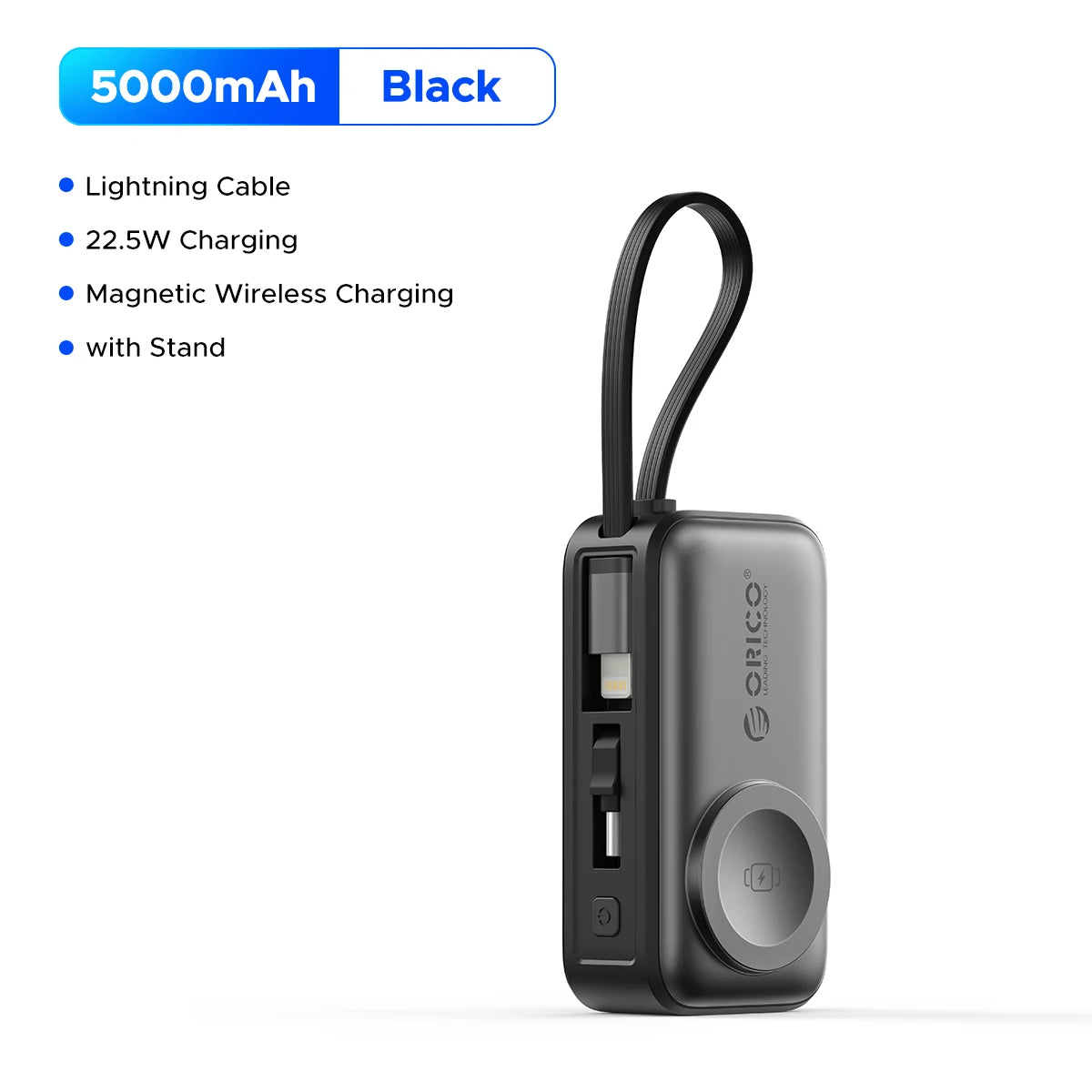 22.5W Compact 5000mAh Power Bank with Built-In USB-C Cable, Fast Charging for iPhone 17 and Samsung S25
