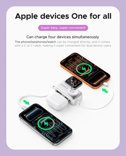 22.5W Compact 5000mAh Power Bank with Built-In USB-C Cable, Fast Charging for iPhone 17 and Samsung S25