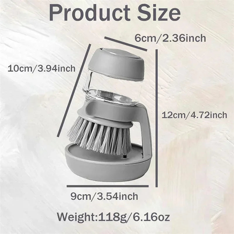 Dish Brush with Soap Dispenser and Drip Tray for Efficient Kitchen Cleaning