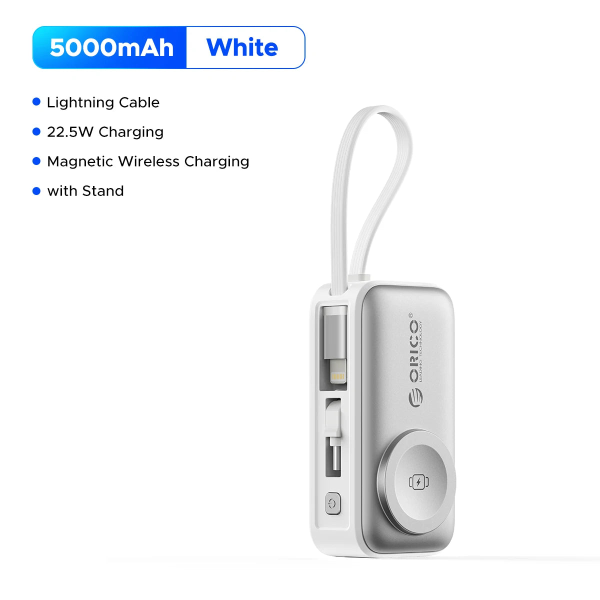 22.5W Compact 5000mAh Power Bank with Built-In USB-C Cable, Fast Charging for iPhone 17 and Samsung S25