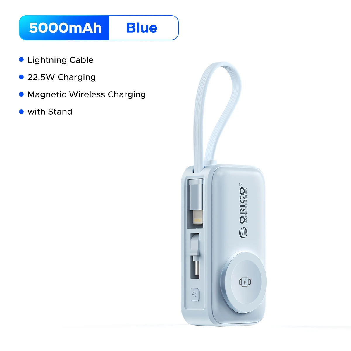 22.5W Compact 5000mAh Power Bank with Built-In USB-C Cable, Fast Charging for iPhone 17 and Samsung S25