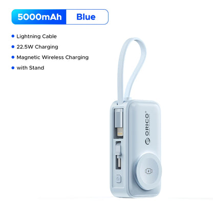 22.5W Compact 5000mAh Power Bank with Built-In USB-C Cable, Fast Charging for iPhone 17 and Samsung S25