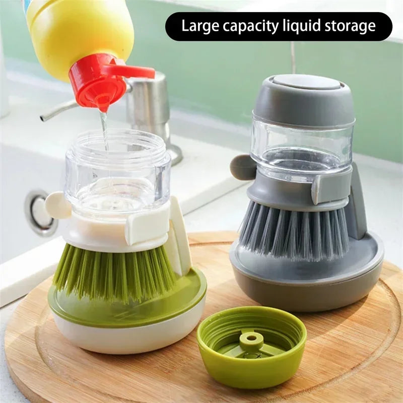 Dish Brush with Soap Dispenser and Drip Tray for Efficient Kitchen Cleaning